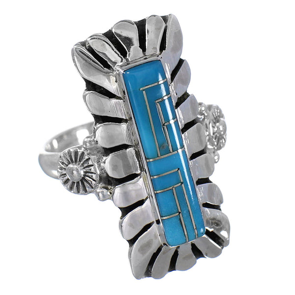 Authentic Sterling Silver Turquoise Inlay Ring Size 8-1/4 FX93704